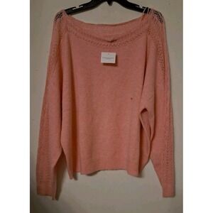New American Eagle Women's XL Pink Knit Sweater Pullover Open Knit Lightweight